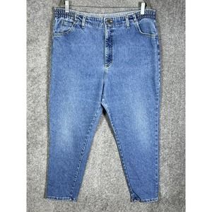 Vintage LL Bean Straight Leg Jeans Womens Size 20 Blue Denim Side Elastic USA‎